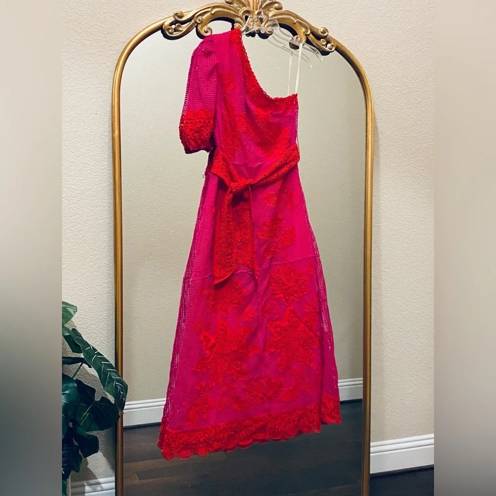 Farm Rio Guipuire Lace One-Shoulder Maxi Dress Size L - Picture 4 of 15